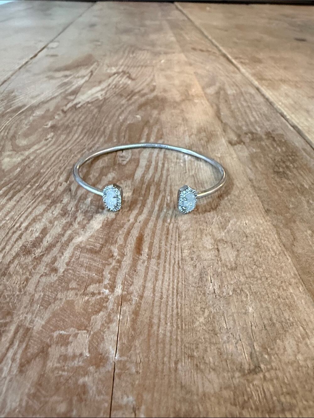 Kendra Scott Silver Open Cuff Bracelet with White Crystal Ends